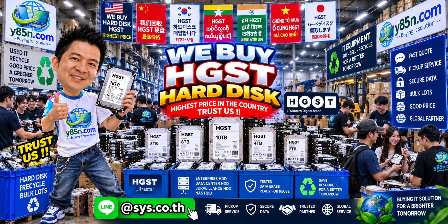 Y85N.com warehouse buying HGST and Ultrastar enterprise hard disks from international sellers in Thailand