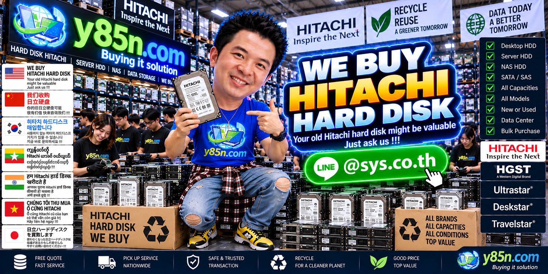 Busy Y85N.com warehouse buying Hitachi hard disk drives in Thailand