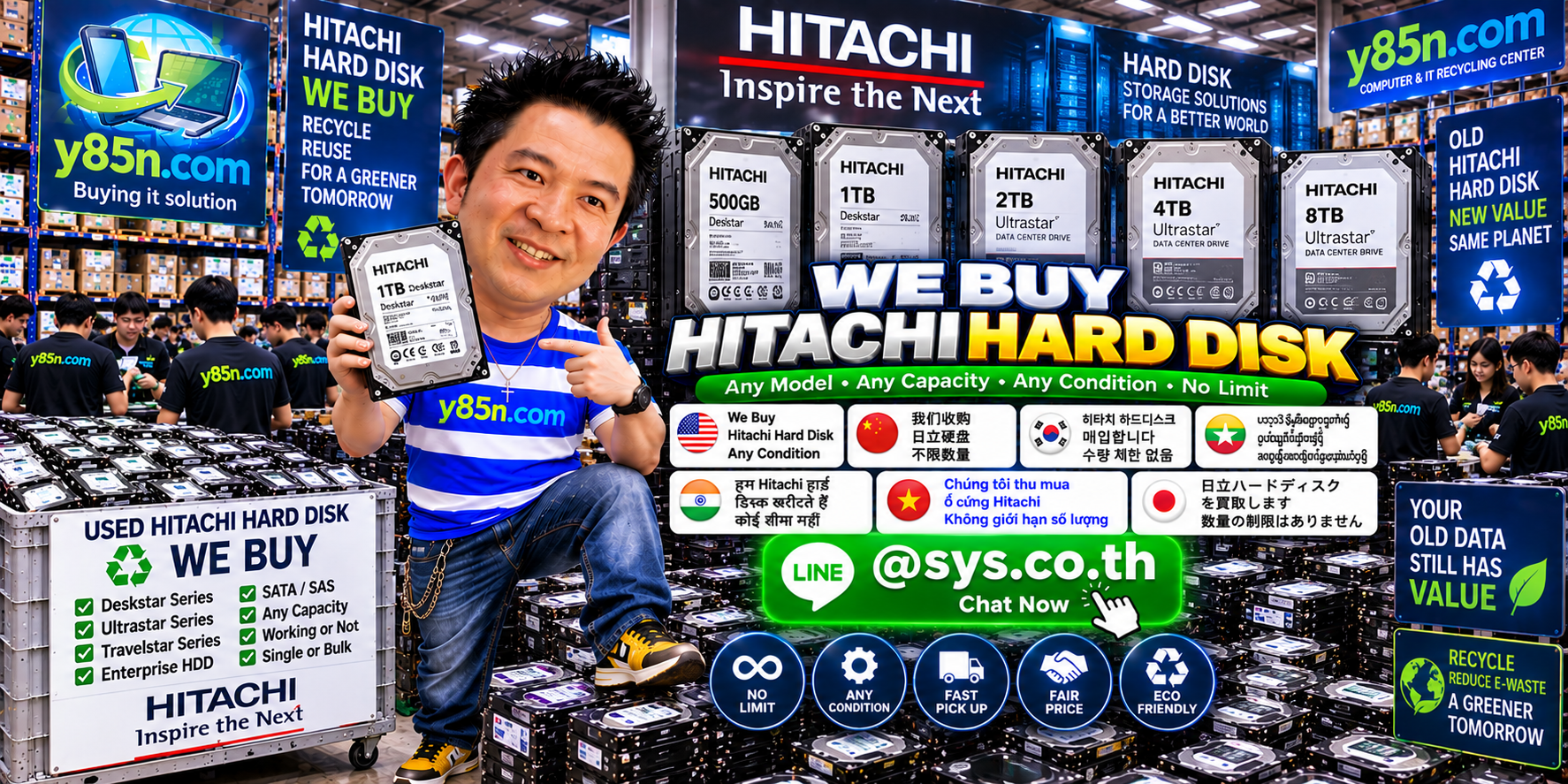 Y85N.com warehouse team buying Hitachi and HGST hard disk drives