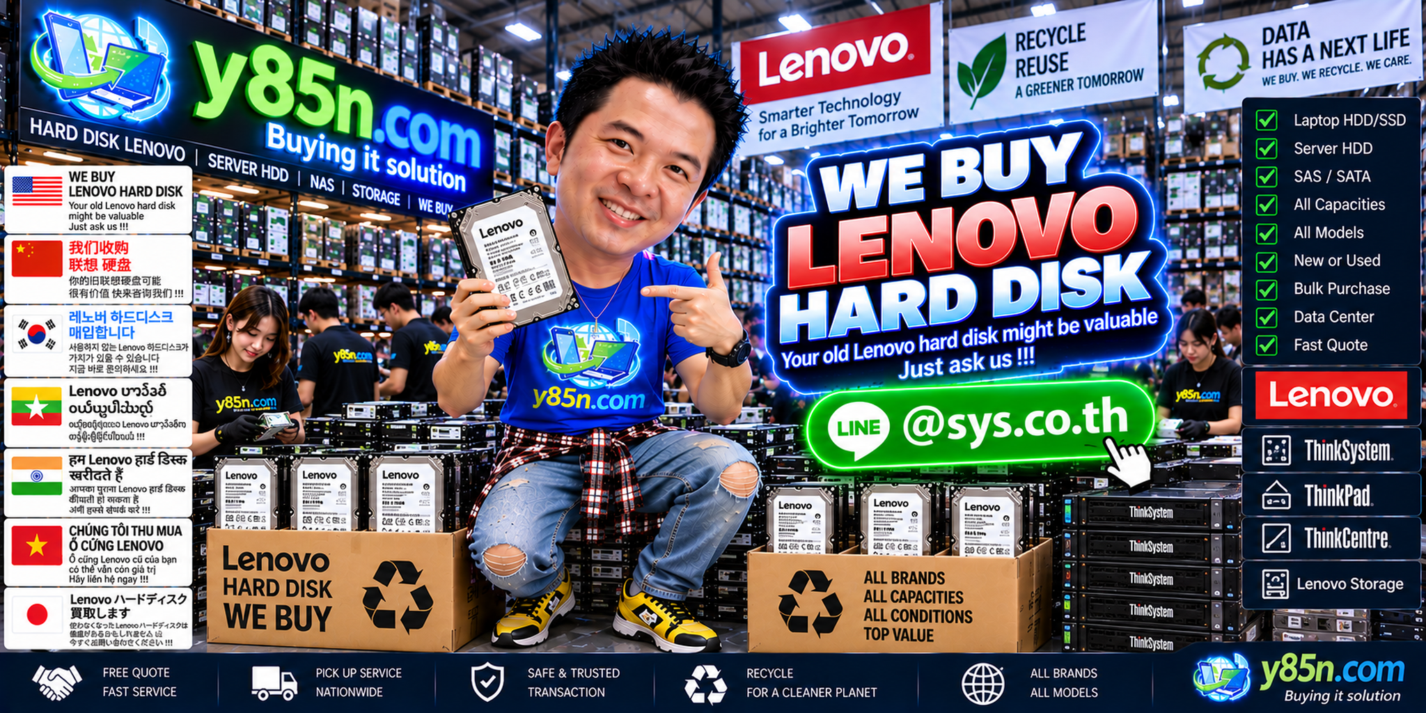 Busy Y85N.com warehouse buying Lenovo hard disks and enterprise server drives in Thailand