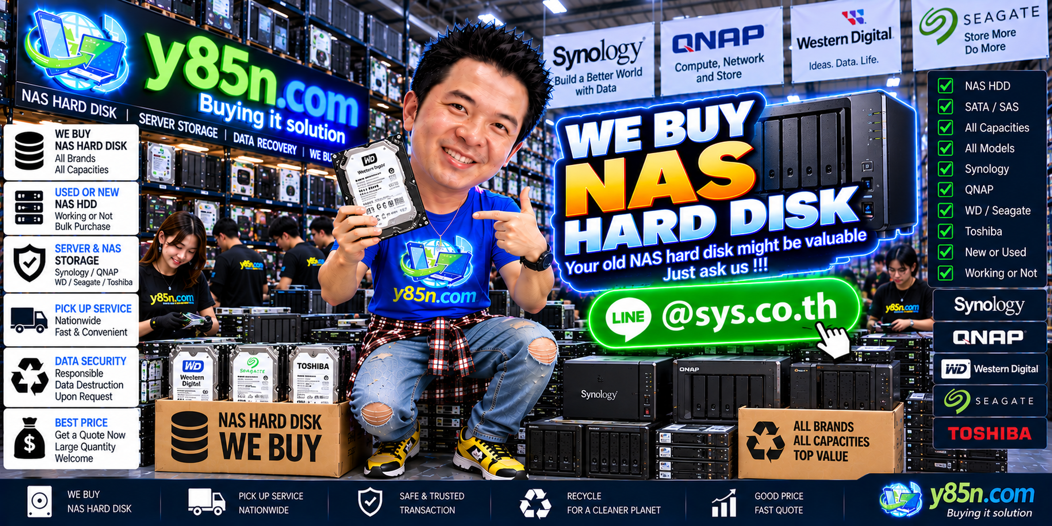 Busy Y85N.com warehouse buying NAS hard disks and storage drives in Thailand