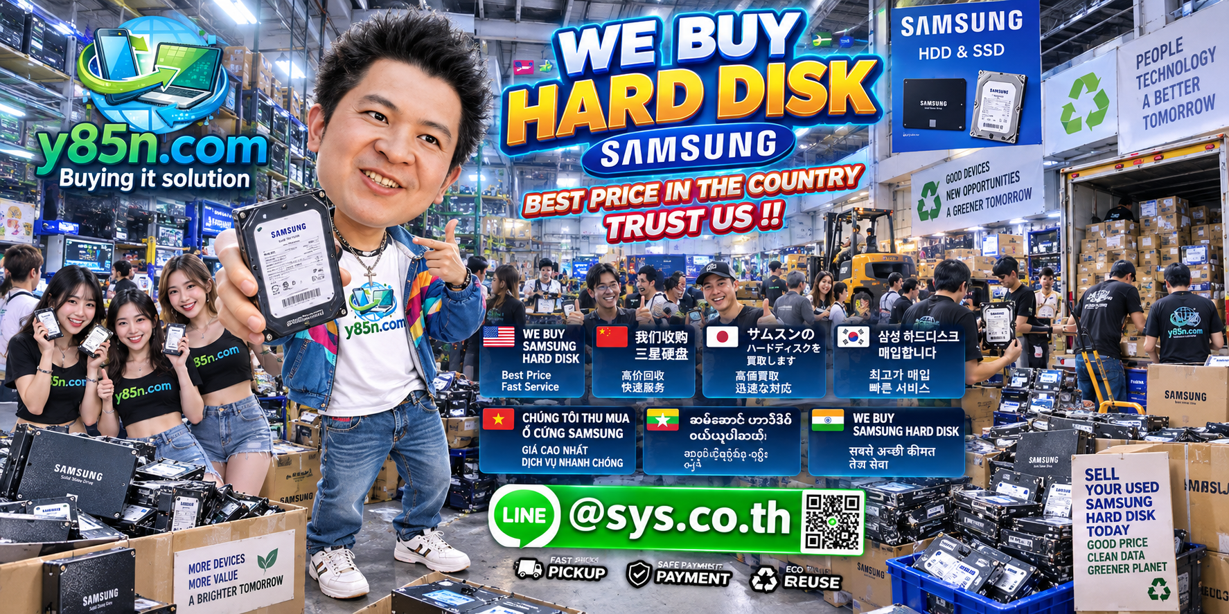 Y85N.com warehouse buying Samsung hard disks from international sellers across Thailand