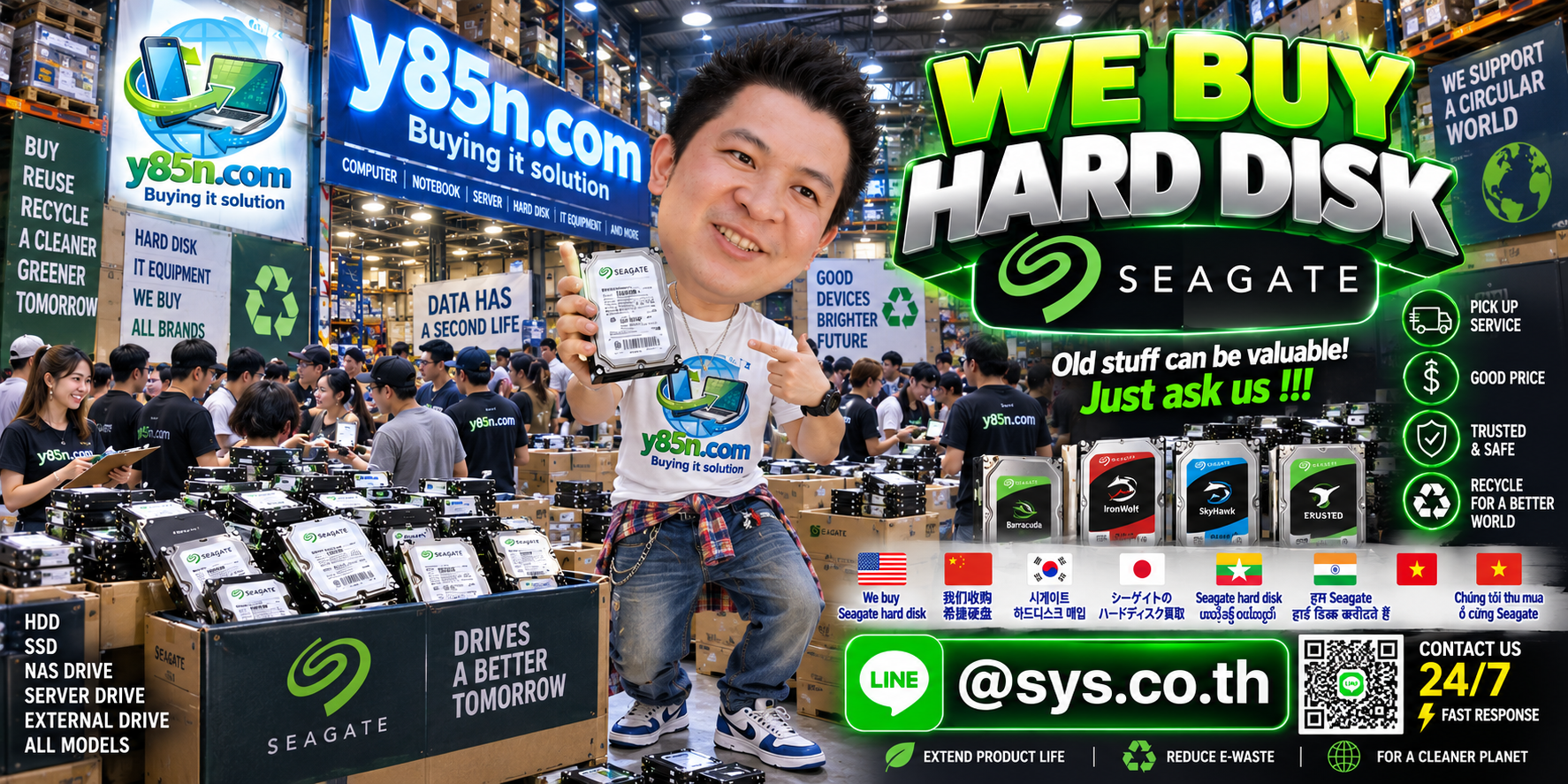 Busy Y85N.com warehouse buying Seagate hard disk drives in Thailand