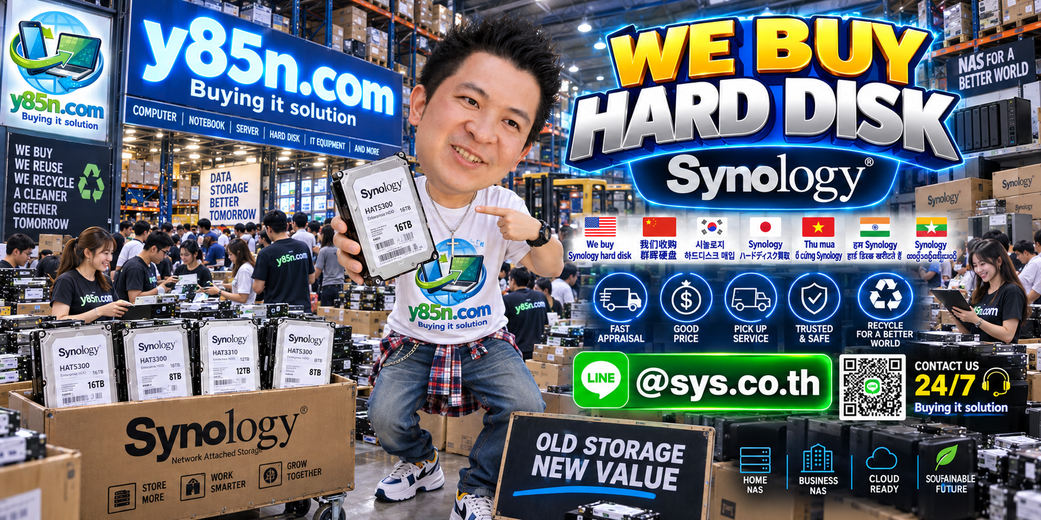 Busy Y85N.com warehouse buying Synology hard disks and NAS storage in Thailand
