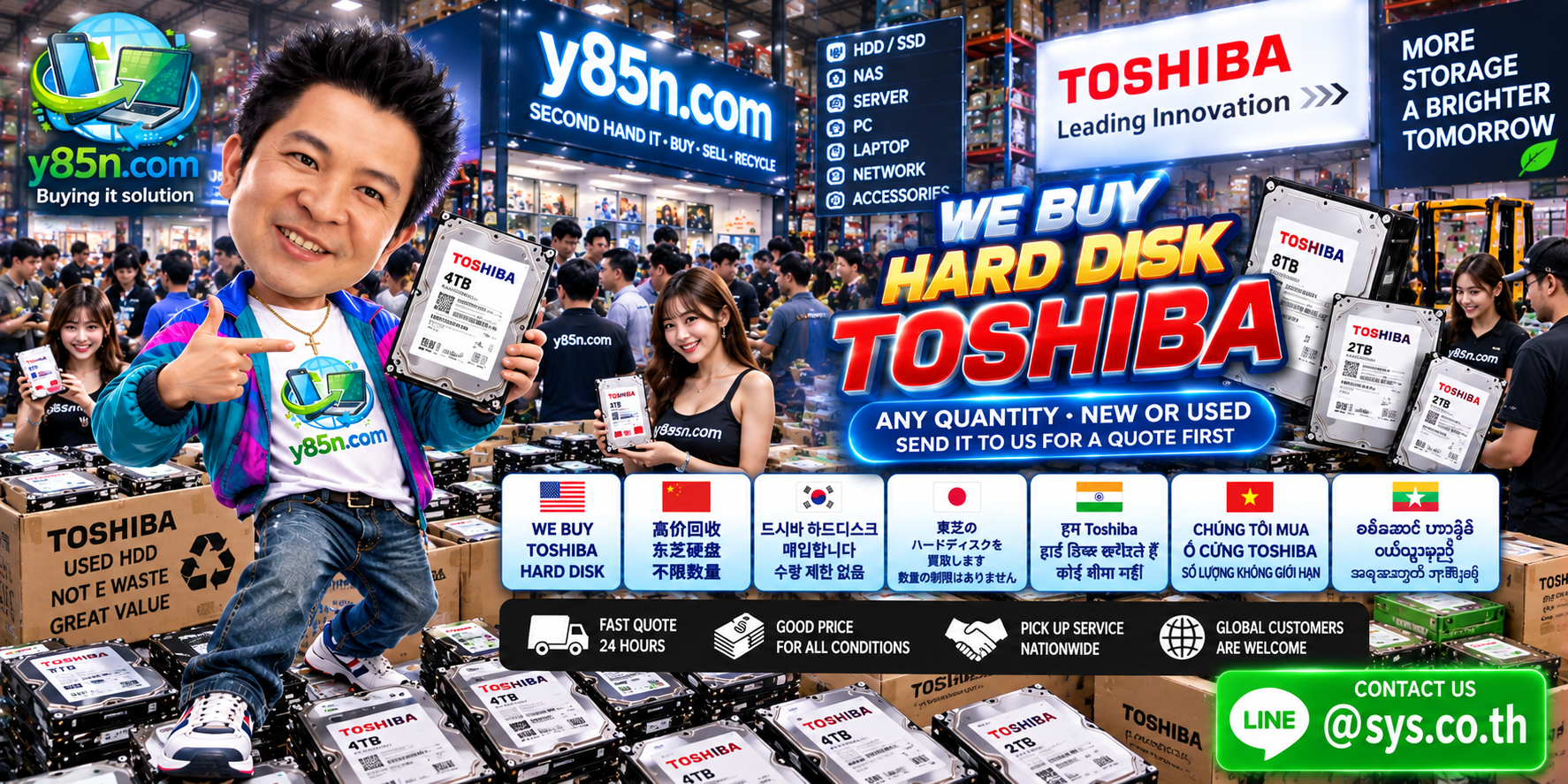 Y85N.com warehouse team handling bulk Toshiba hard disk buying and storage equipment enquiries