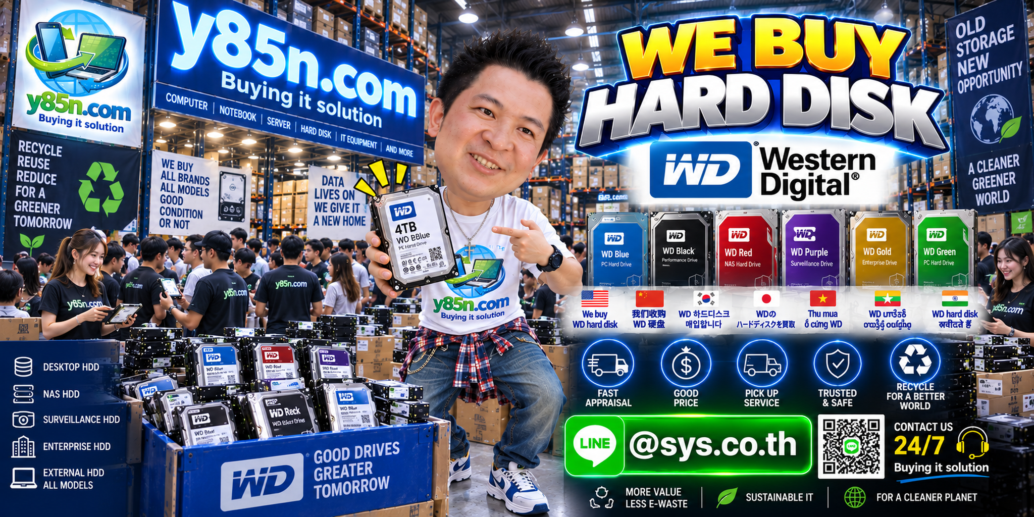 Busy Y85N.com warehouse buying Western Digital WD hard drives in Thailand