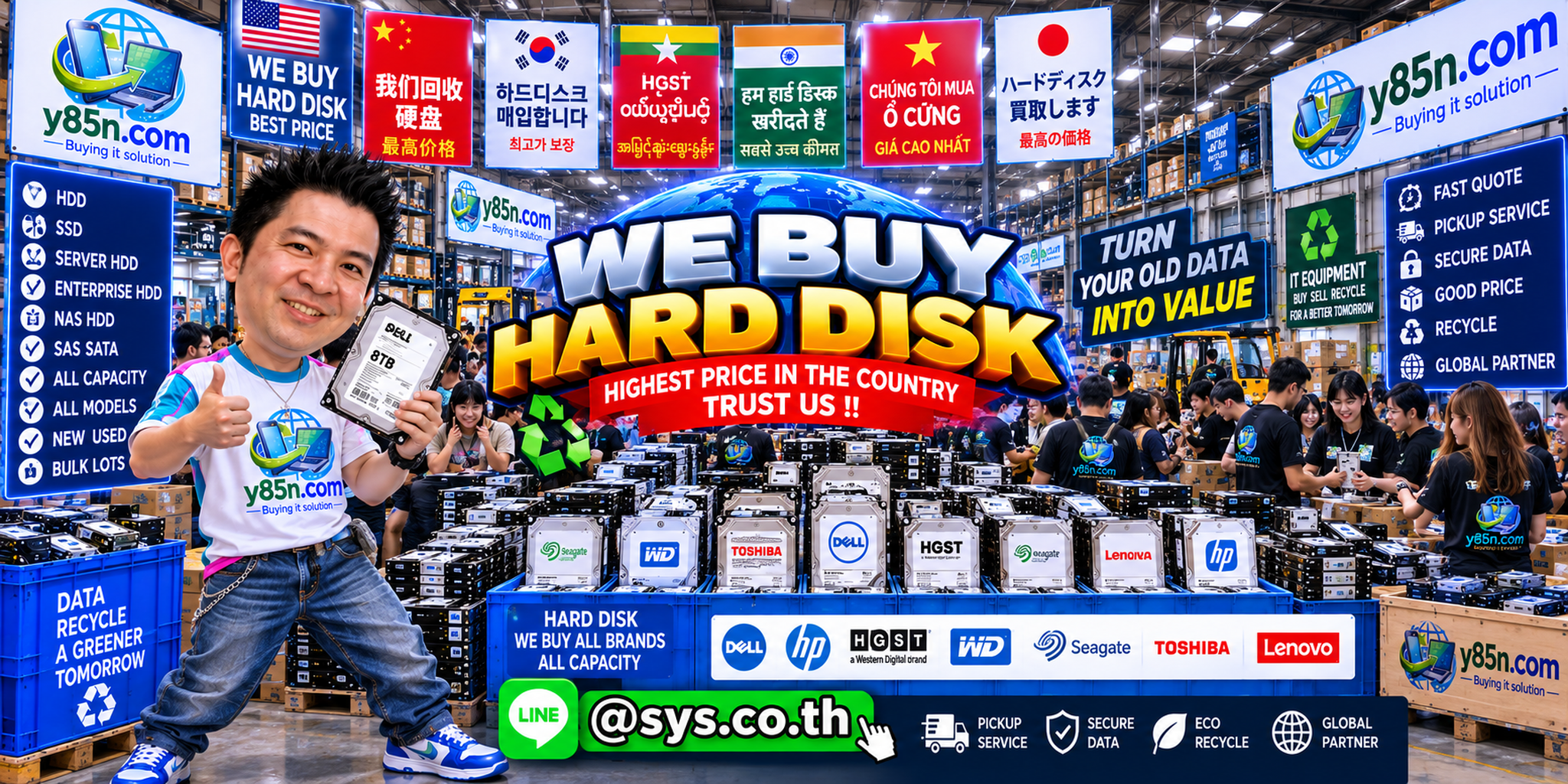 Y85N.com warehouse buying used hard disk drives from international sellers in Thailand