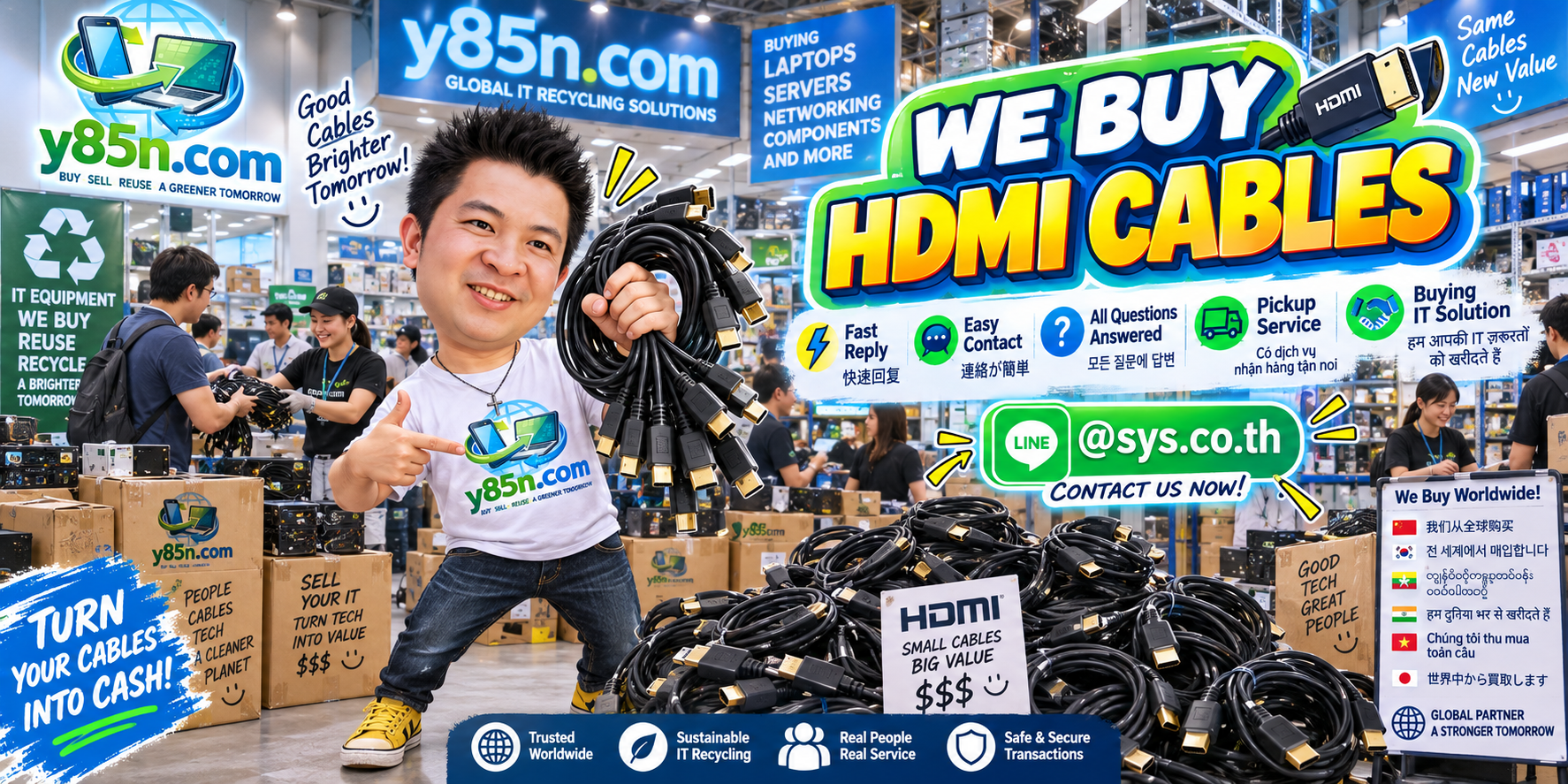 Y85N.com HDMI cable buying and LINE contact banner