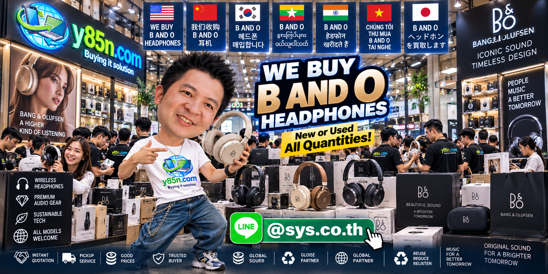 Y85N.com warehouse campaign for buying B&O headphones