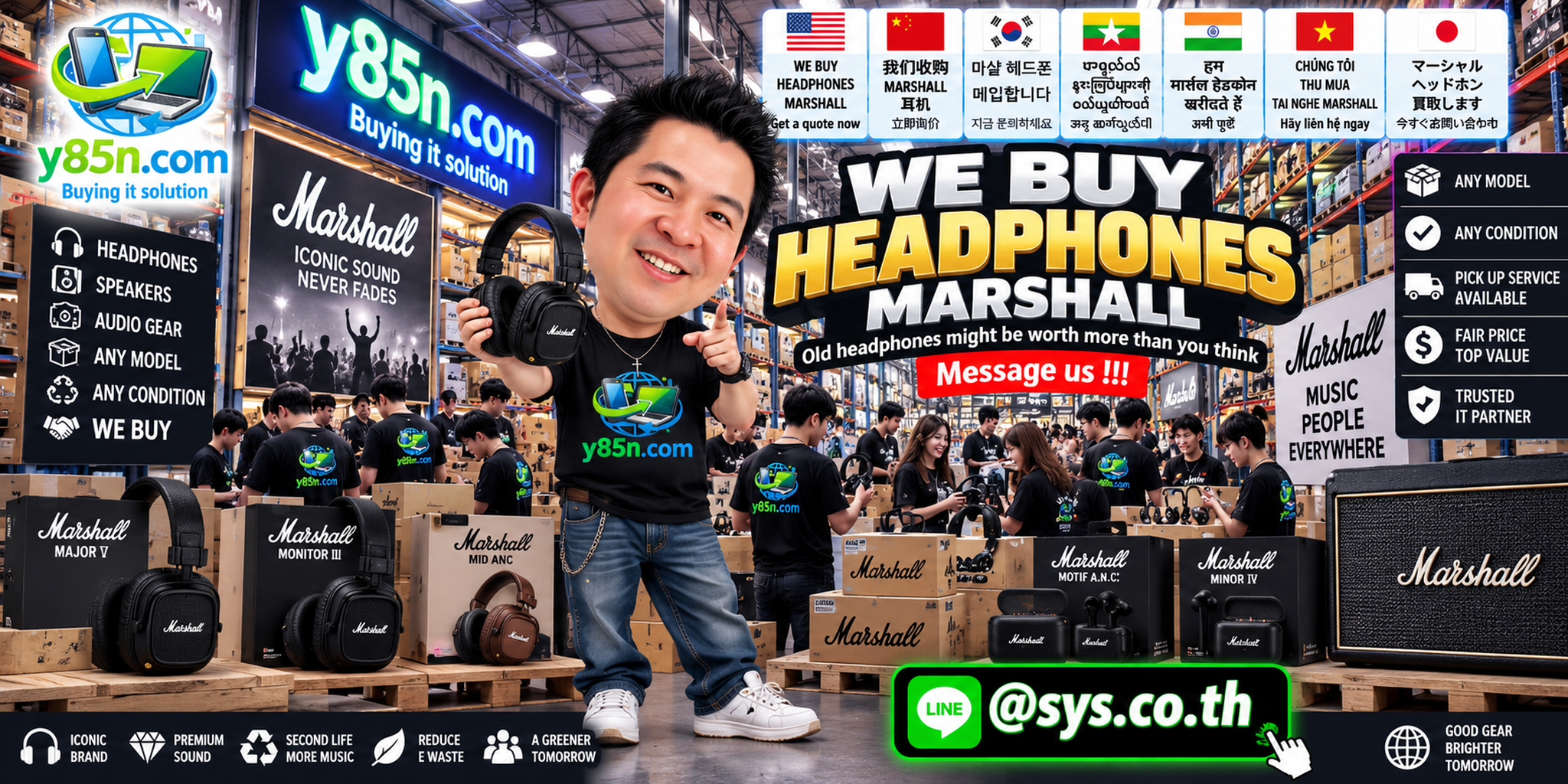 Busy Y85N.com warehouse buying Marshall headphones in Thailand