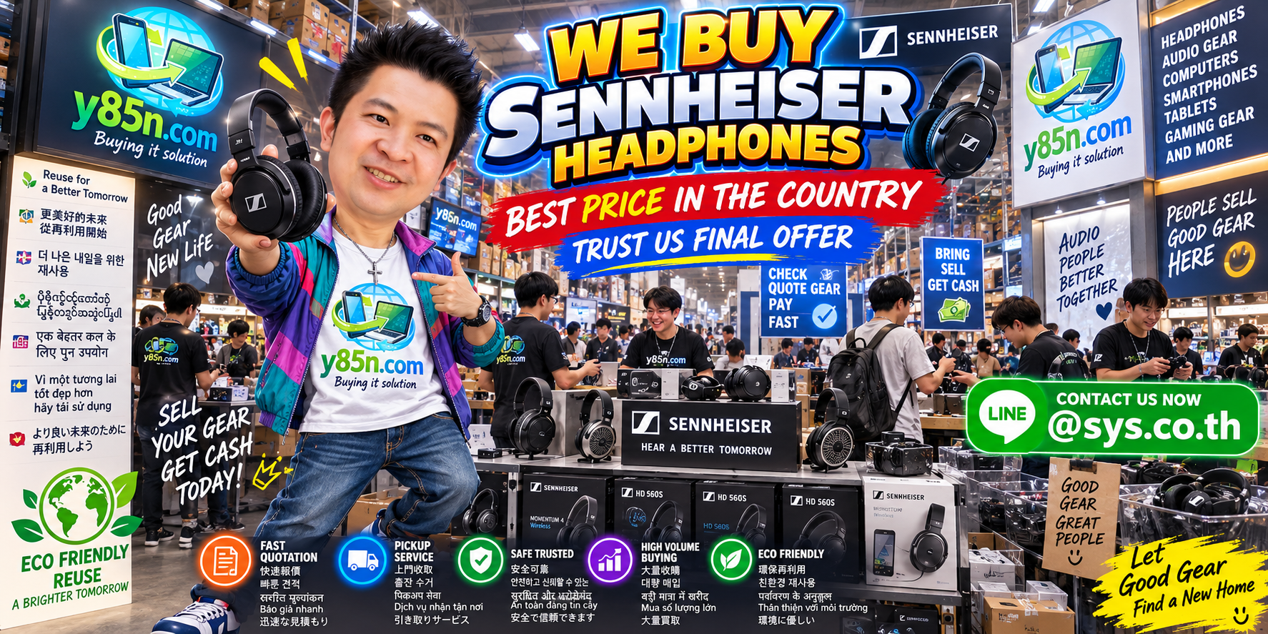 Y85N.com warehouse style Sennheiser headphone buying service for international sellers in Thailand
