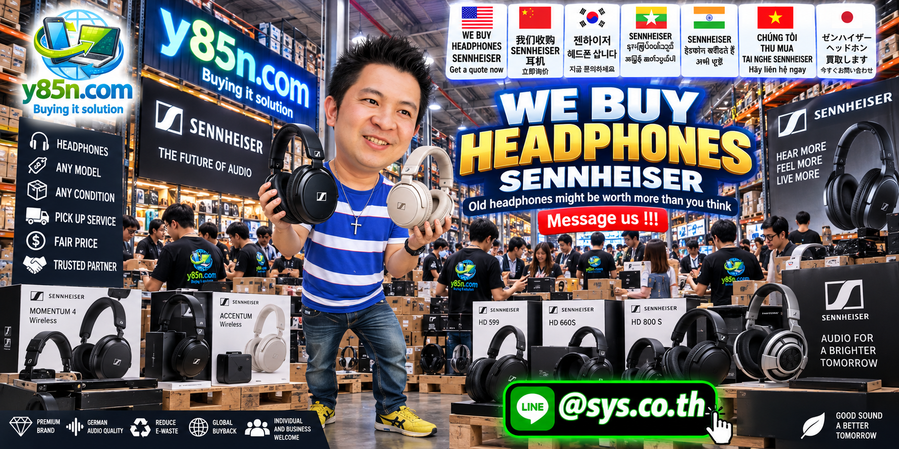 Busy Y85N.com warehouse style Sennheiser headphone buying service in Thailand