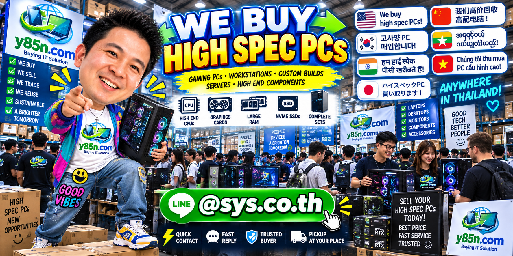 Y85N.com IT equipment buying service contact banner with LINE at sys.co.th