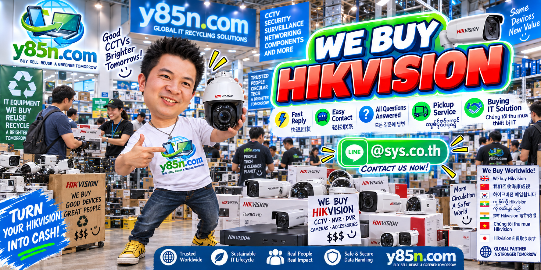 Y85N.com Hikvision buying service contact banner with LINE at sys.co.th