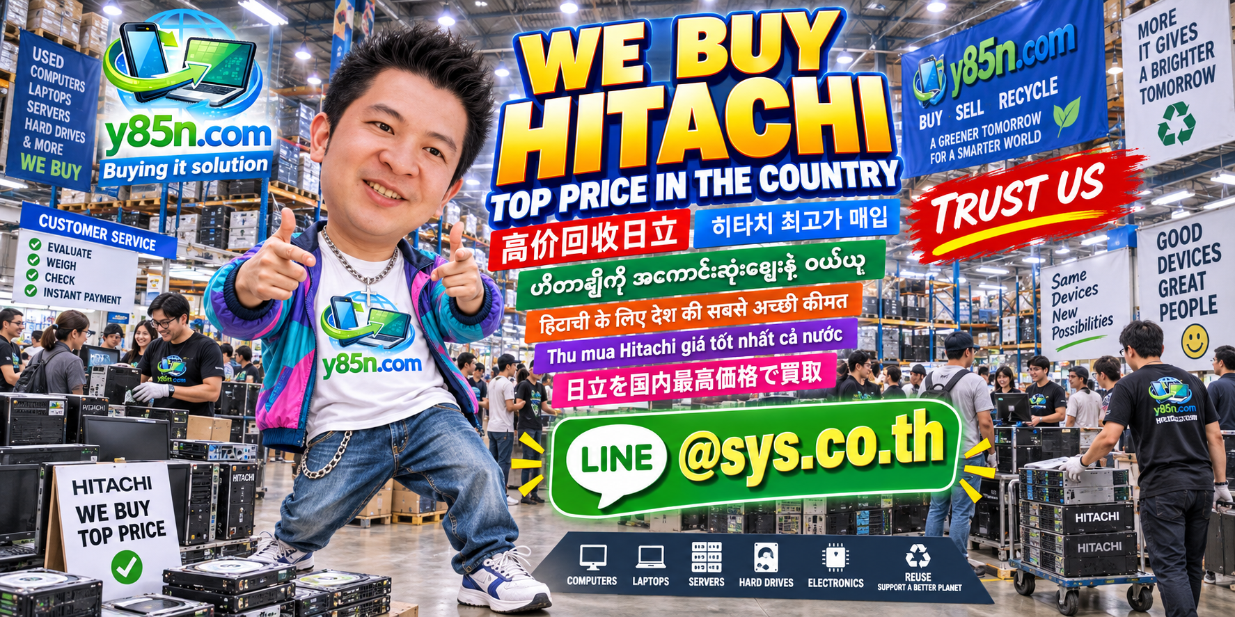Y85N.com warehouse buying used Hitachi appliances and complete bulk lots