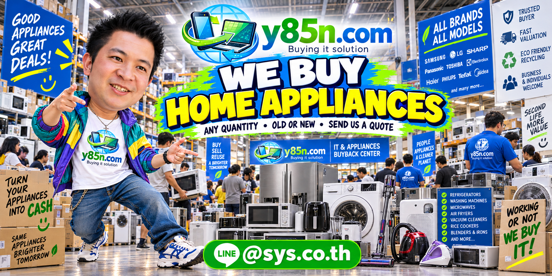 Y85N.com final home appliance buying banner with international seller message