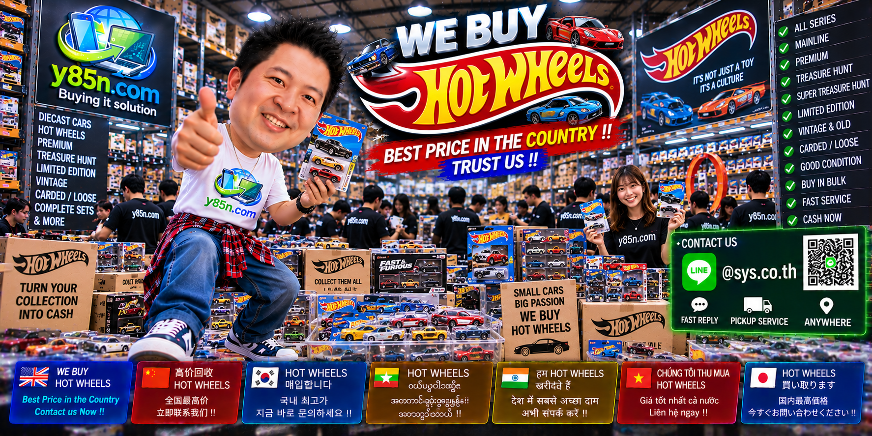 Y85N.com warehouse buying used Hot Wheels with international seller support
