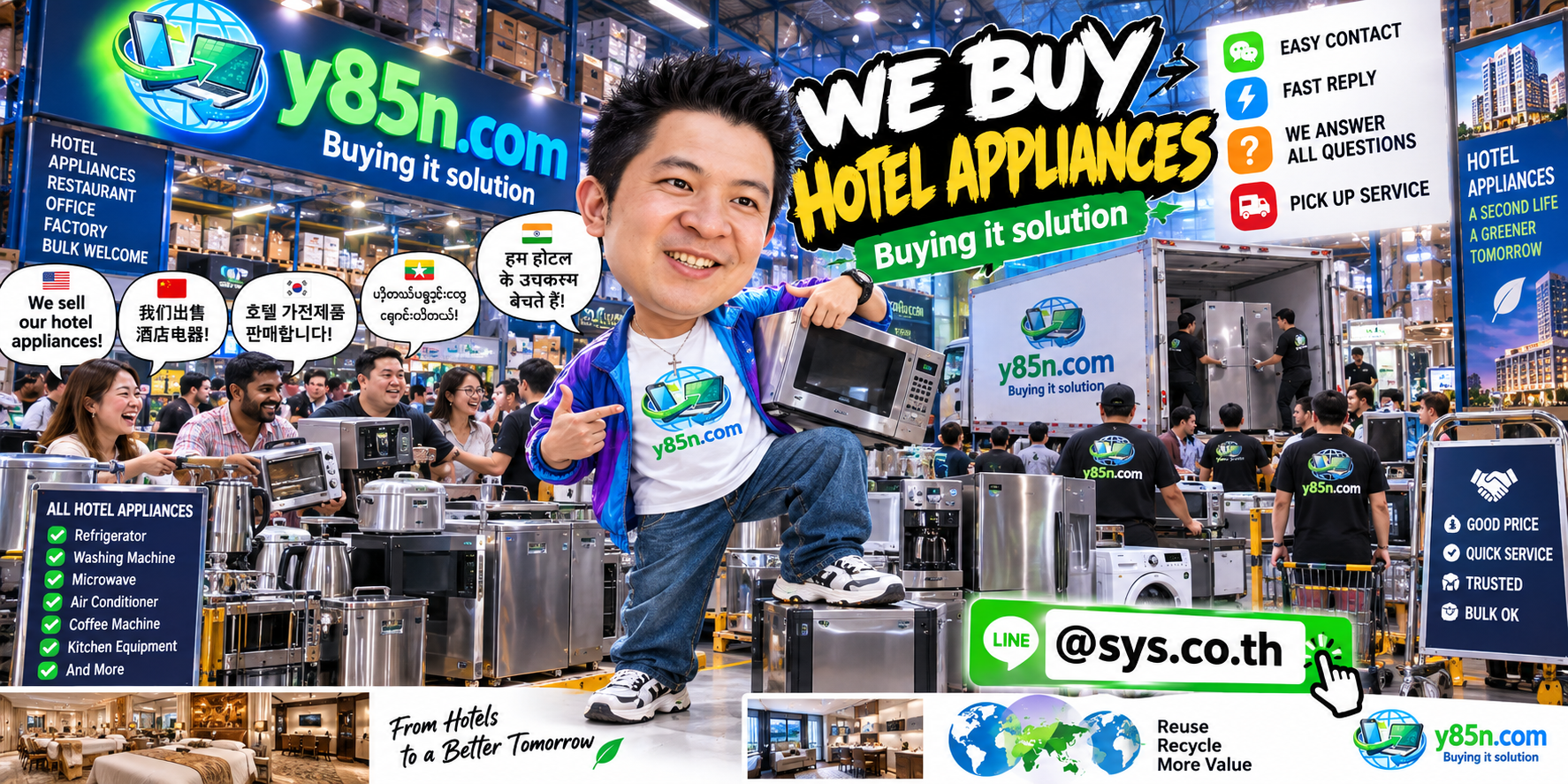 Y85N.com contact banner for hotel appliance buying