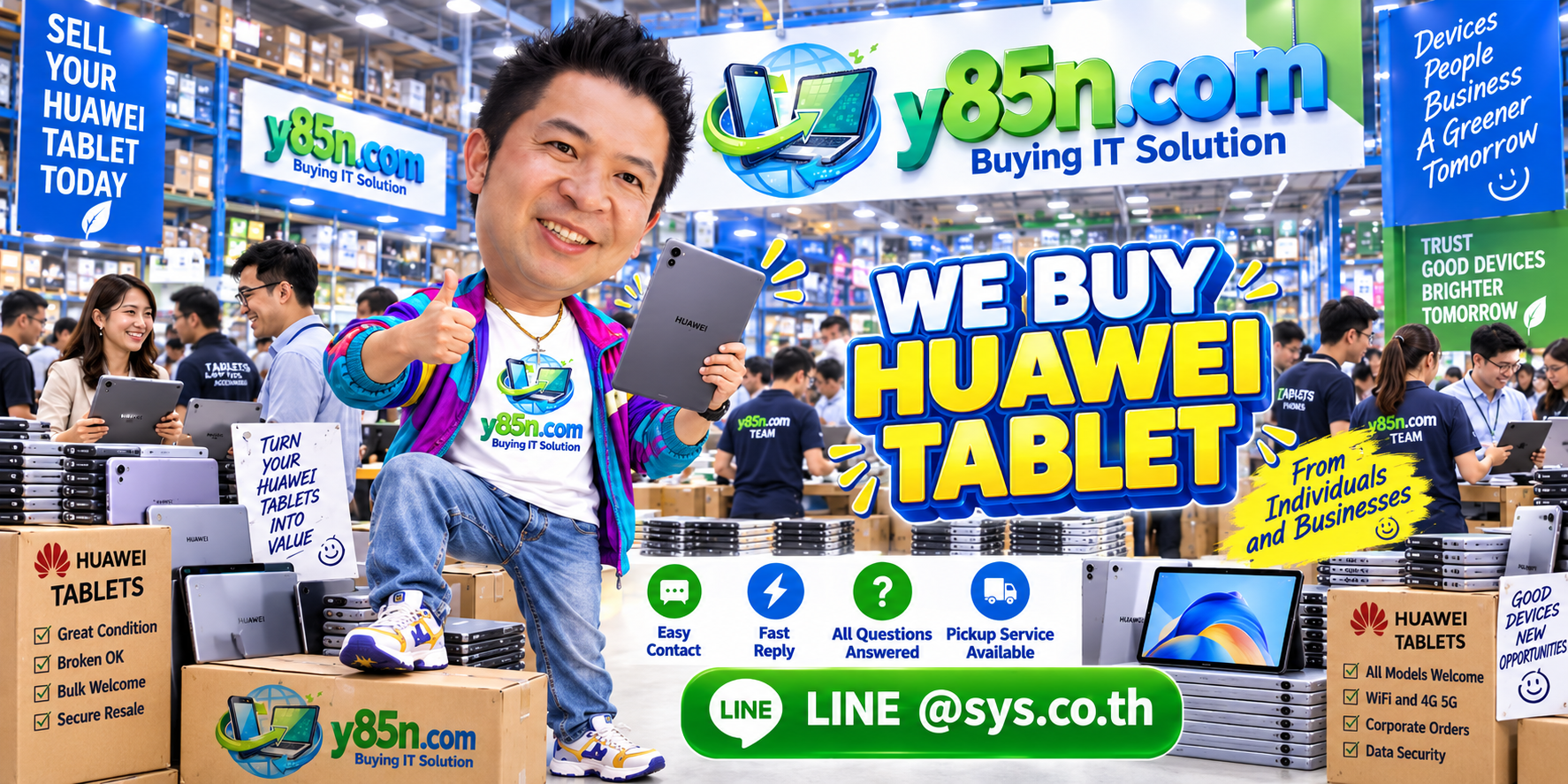 Y85N.com Huawei tablet buying contact banner with LINE at sys.co.th