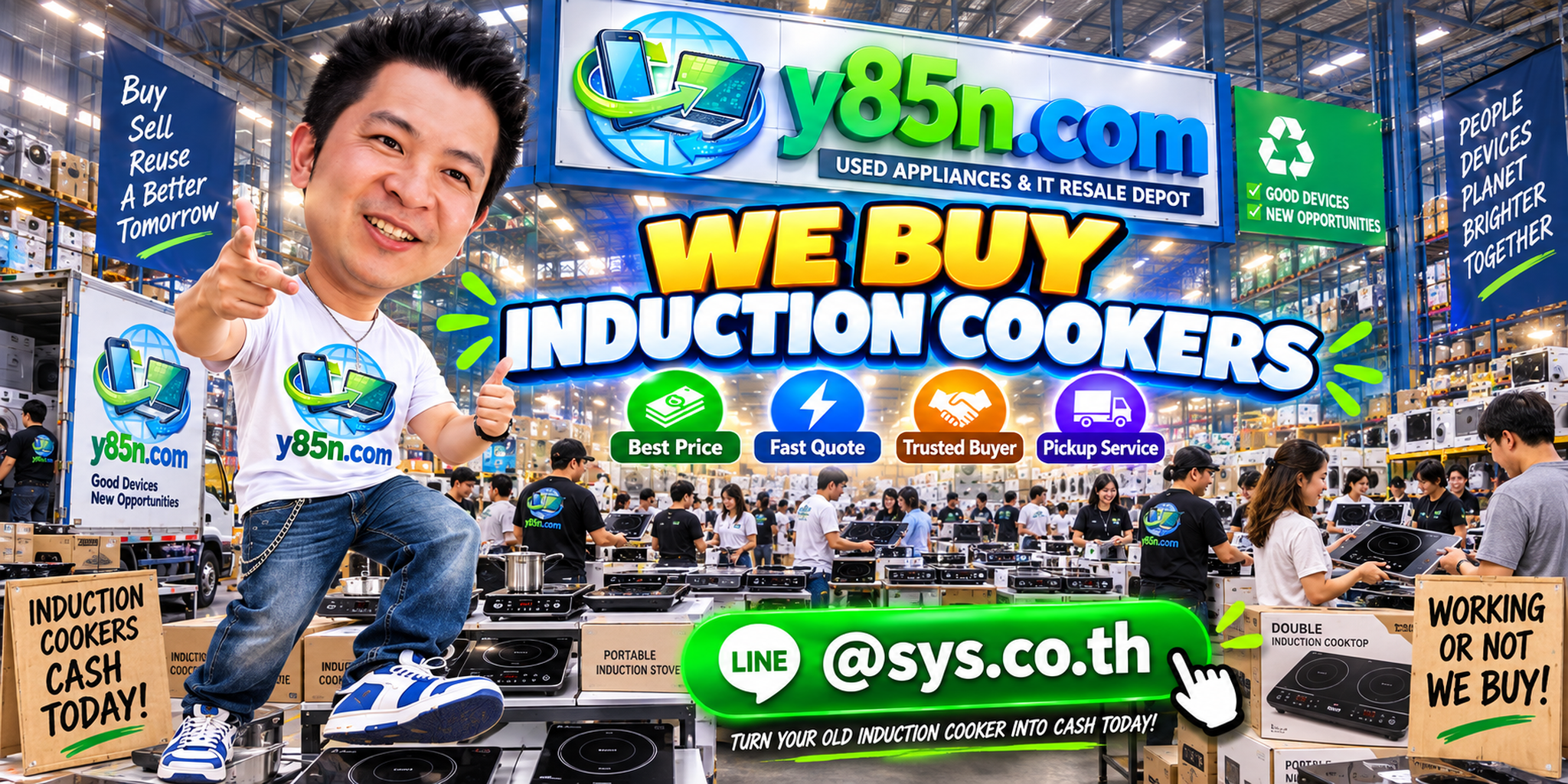 Y85N.com warehouse buying used induction cookers and business appliance inventories