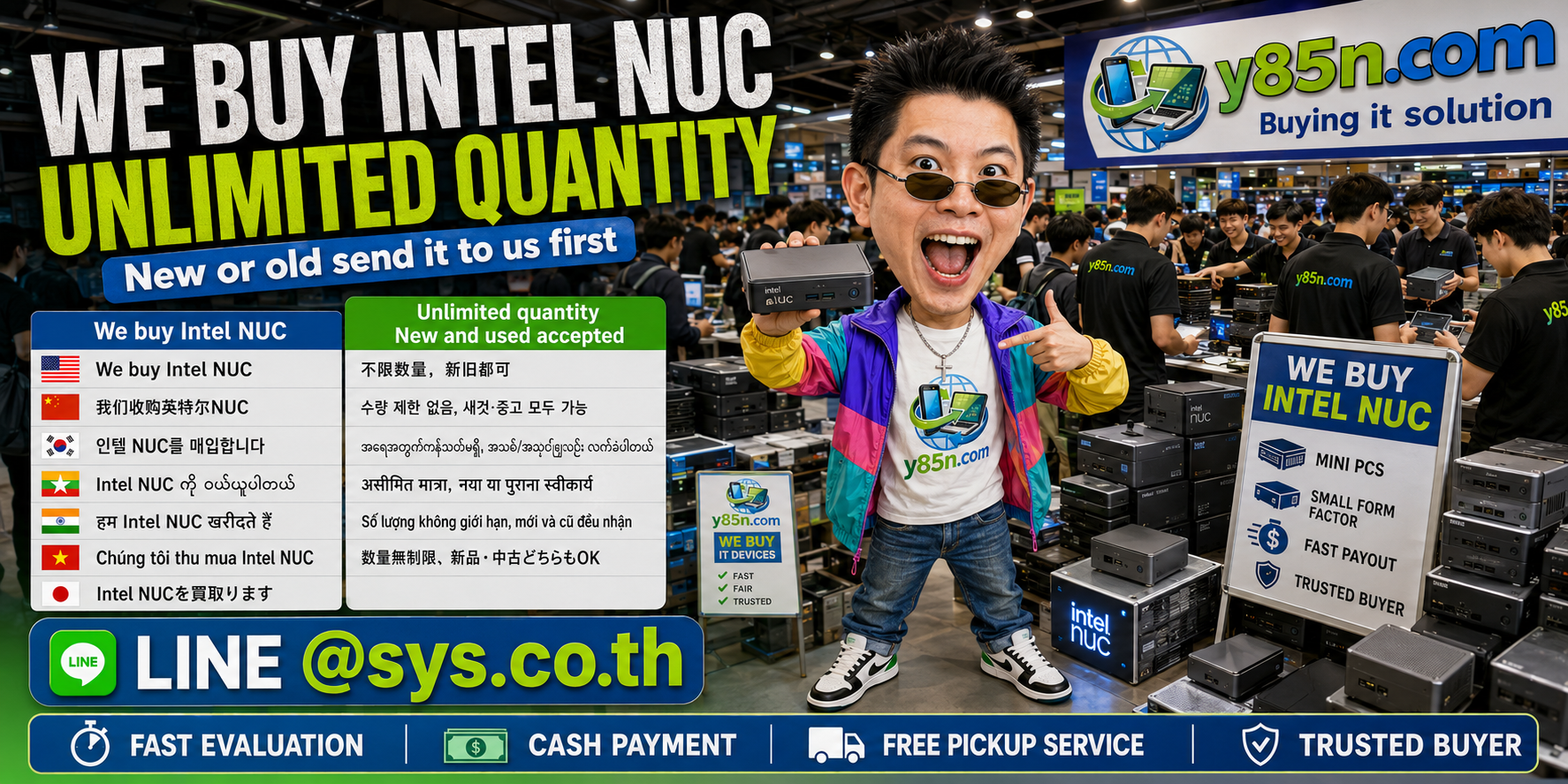 Y85N.com warehouse buying used and bulk Intel NUC systems in Thailand