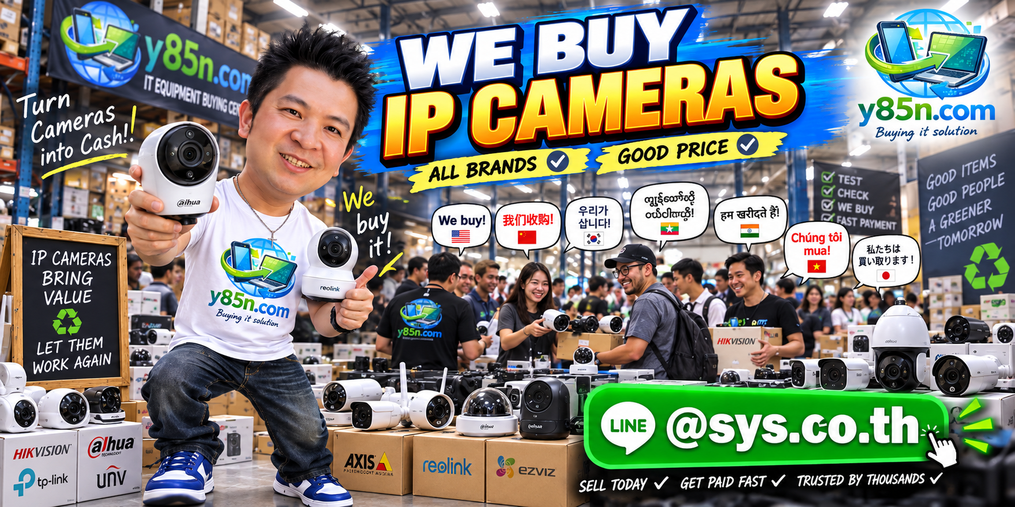 Busy Y85N.com warehouse buying IP cameras in Thailand
