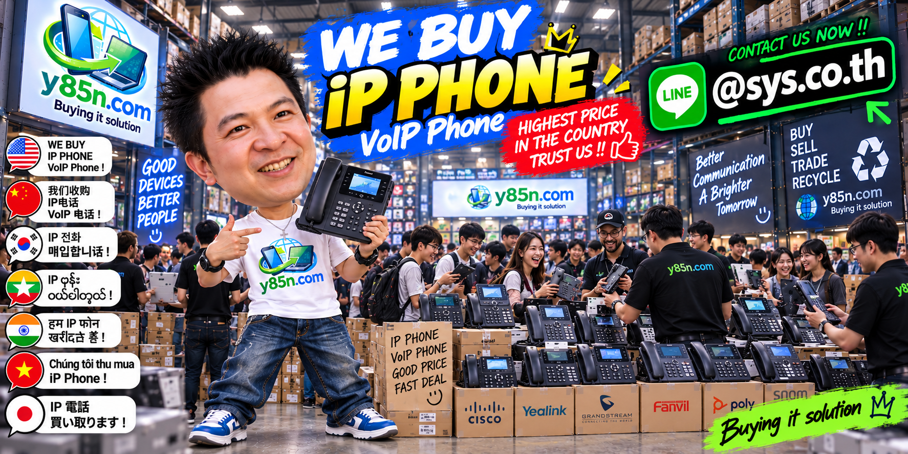 Y85N.com warehouse buying used IP phone and business communication equipment