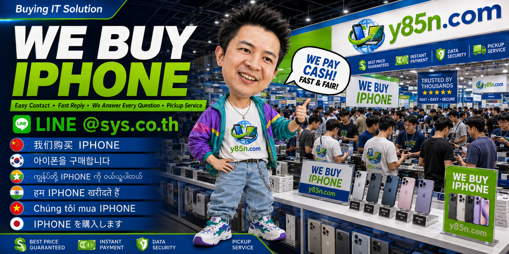 Y85N.com iPhone buying contact banner with LINE at sys.co.th