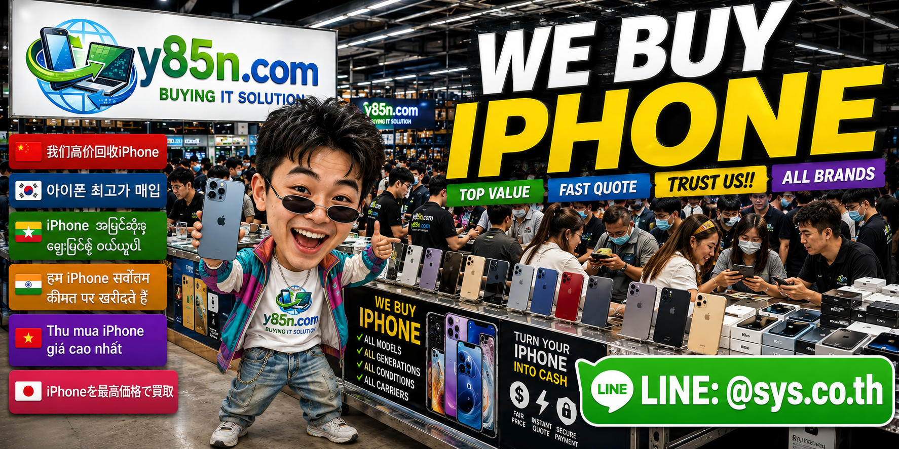 Busy Y85N.com warehouse buying iPhone devices in Thailand