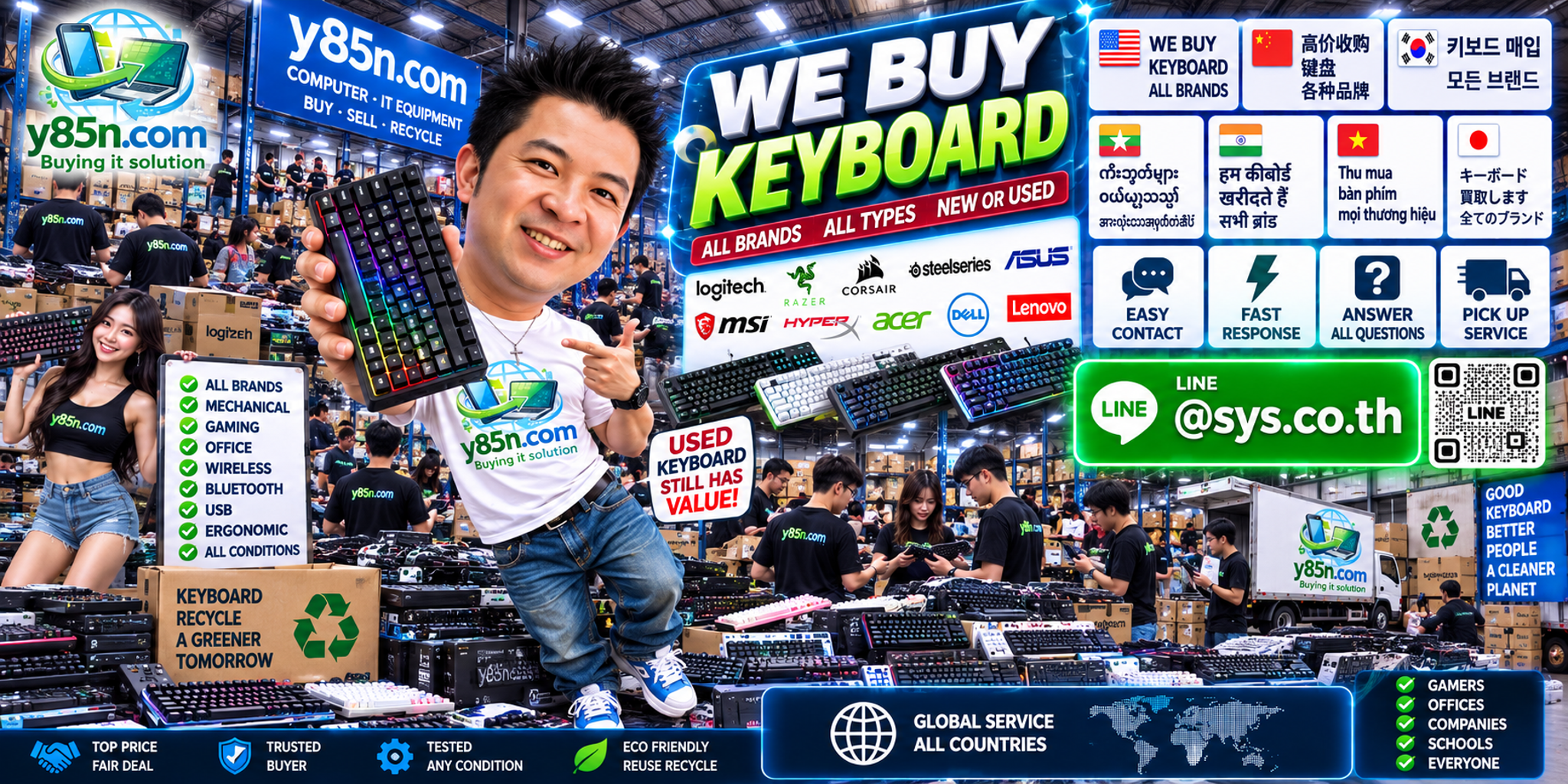 Y85N.com keyboard buying service contact banner with LINE at sys.co.th
