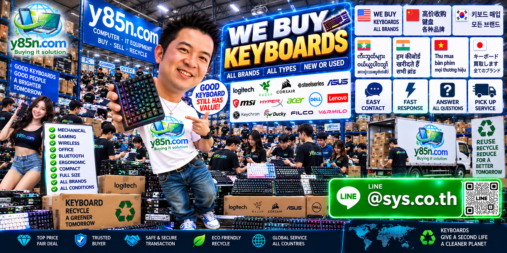 Y85N.com keyboard buying service contact banner with LINE at sys.co.th