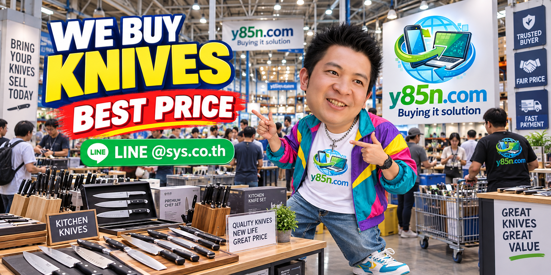 Y85N.com warehouse buying used kitchen knives with international seller support