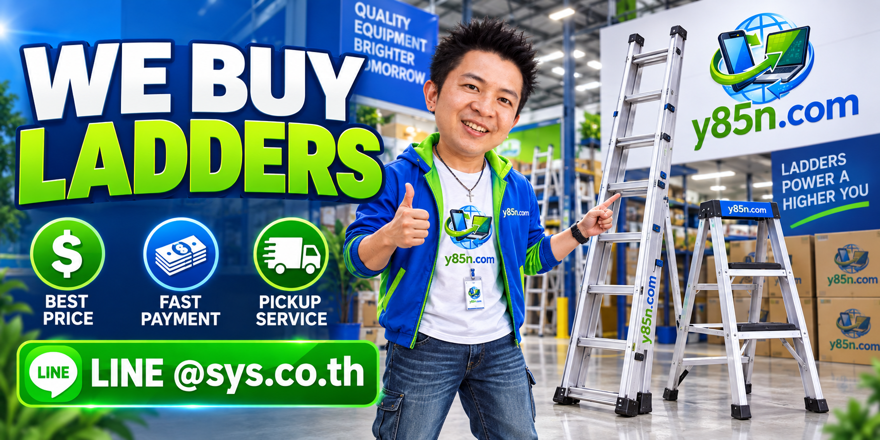 Y85N.com ladder buying service contact banner with LINE at sys.co.th