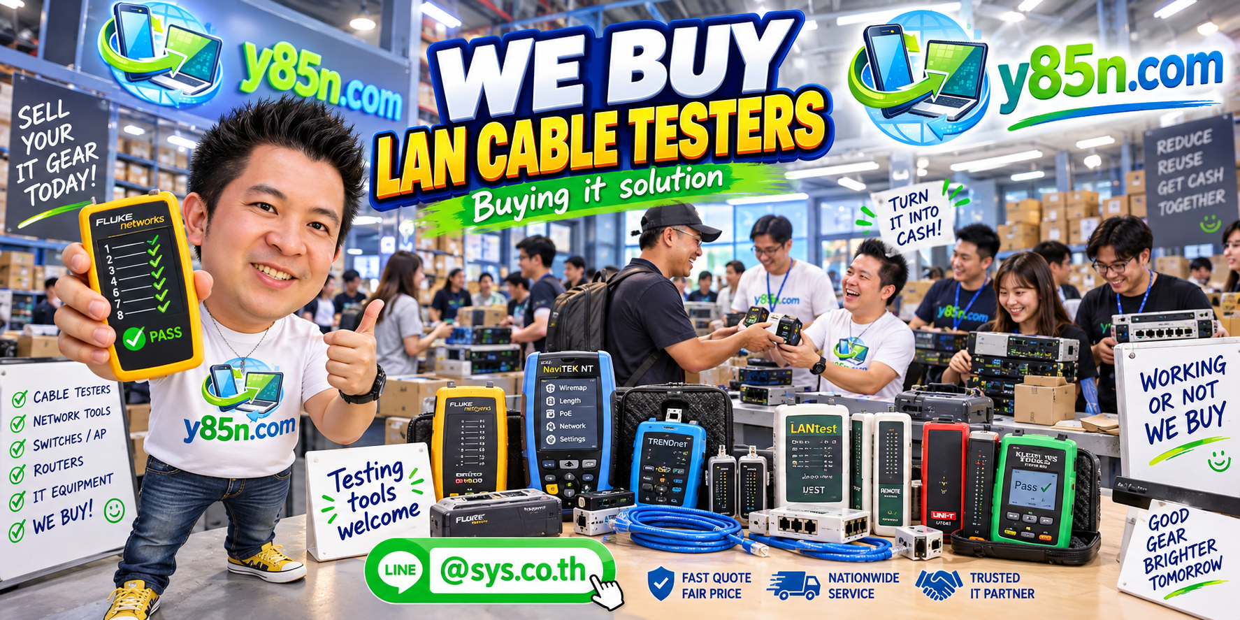 Busy Y85N.com warehouse buying professional LAN cable testers and network test equipment in Thailand