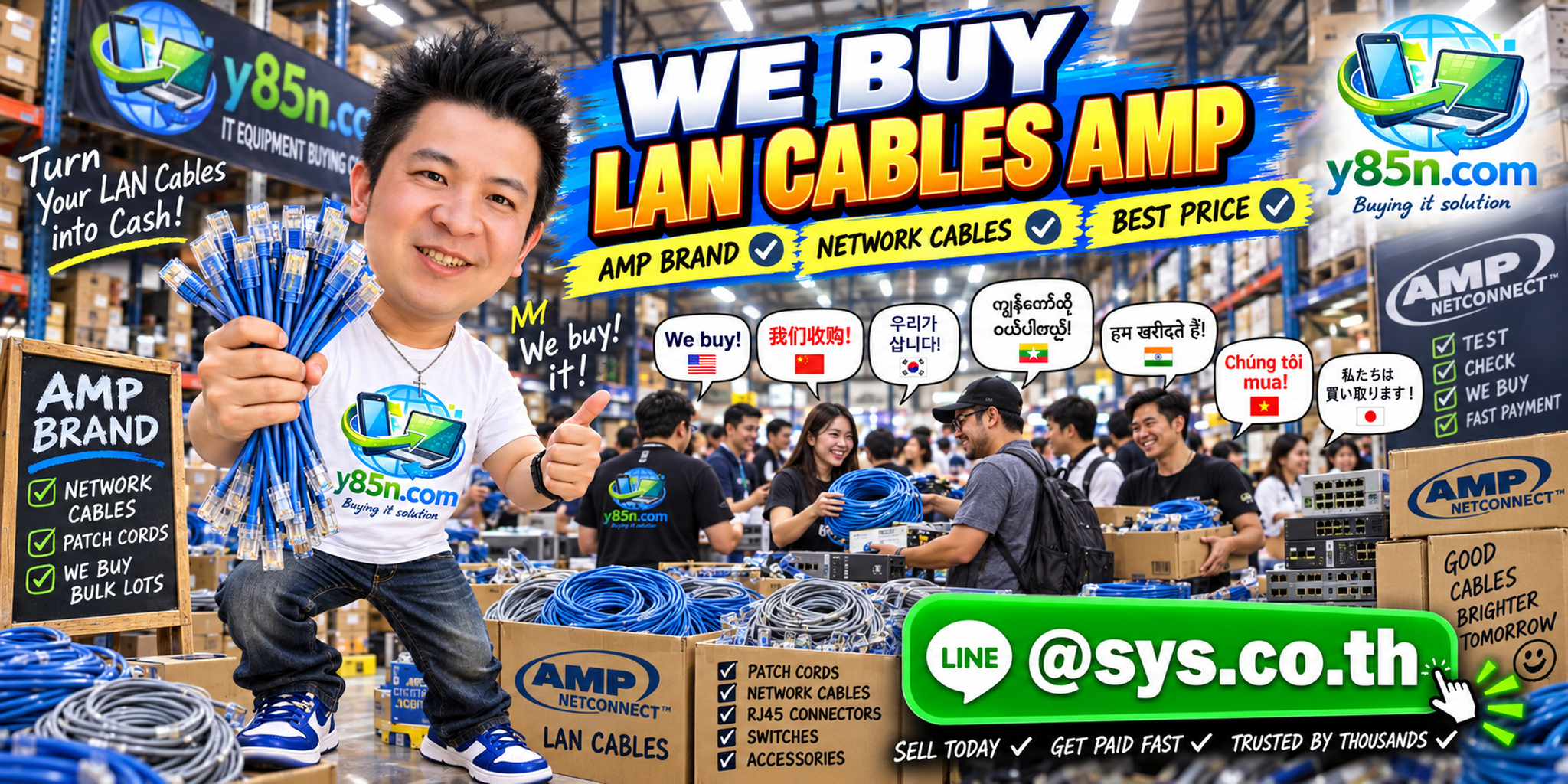 Y85N.com warehouse buying AMP LAN cables with international seller service in Thailand