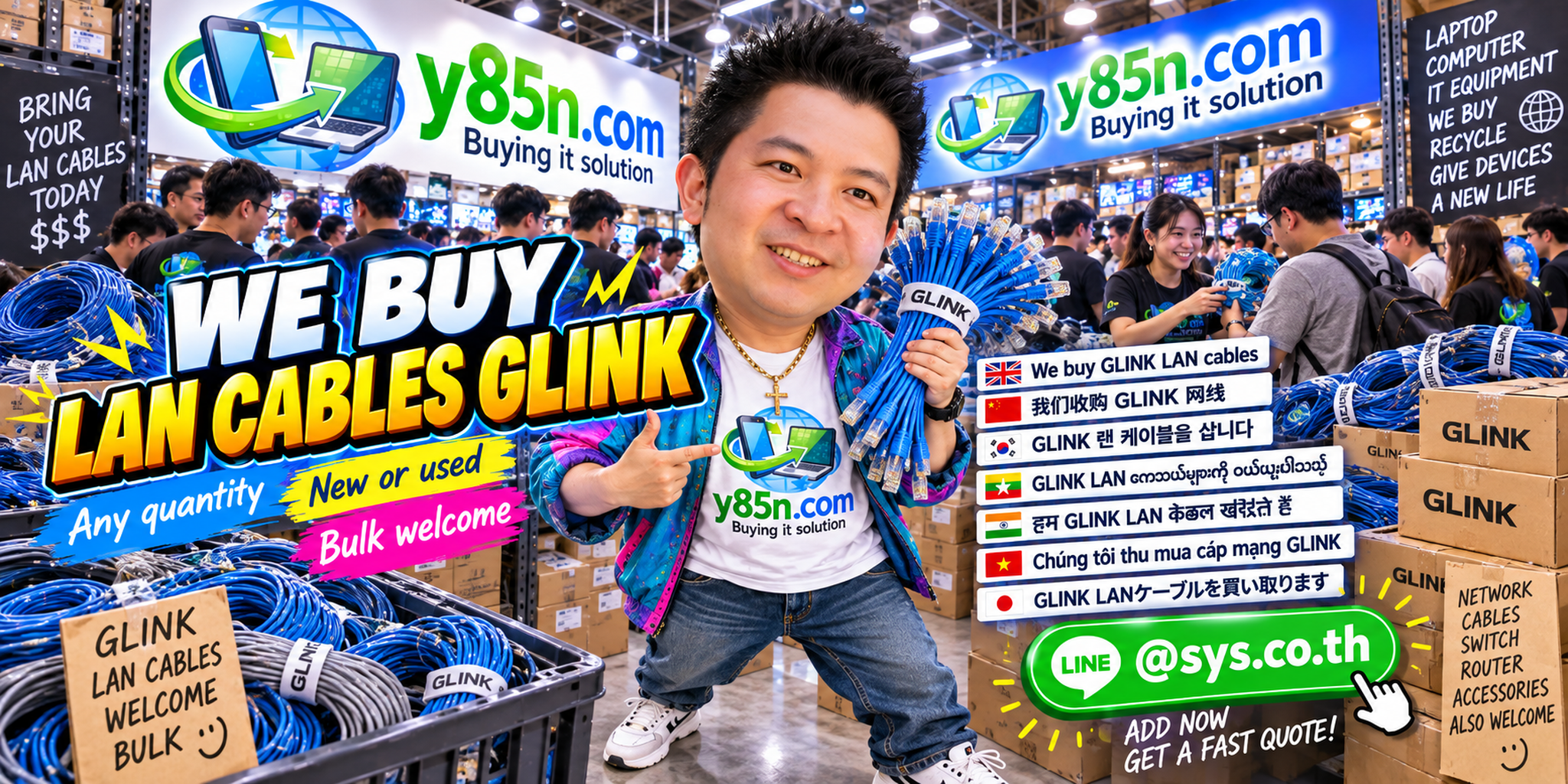 Y85N.com GLINK LAN cable buying warehouse with contractors, boxes and network cable stock