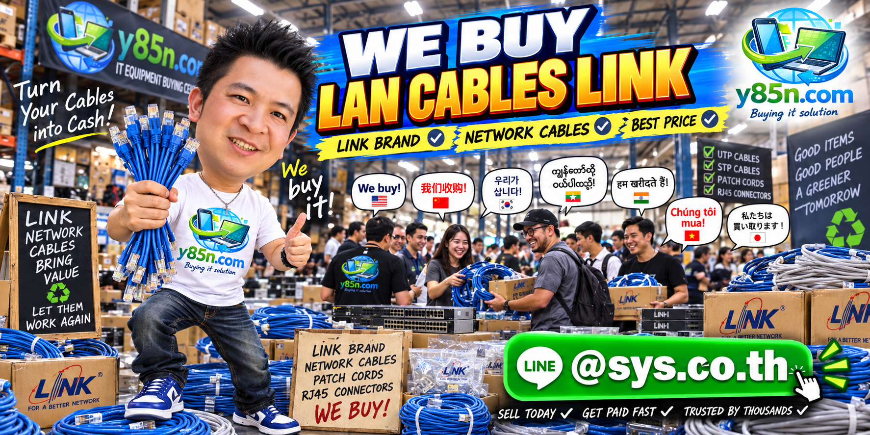 Y85N.com warehouse buying used and bulk LINK LAN cable with international seller support
