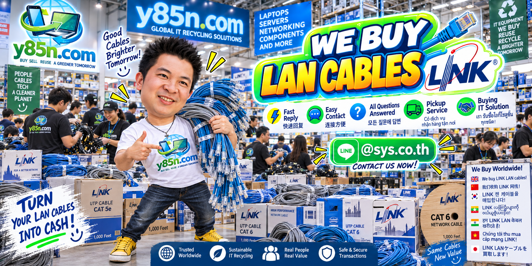 Y85N.com LINK LAN cable buying contact banner with LINE at sys.co.th