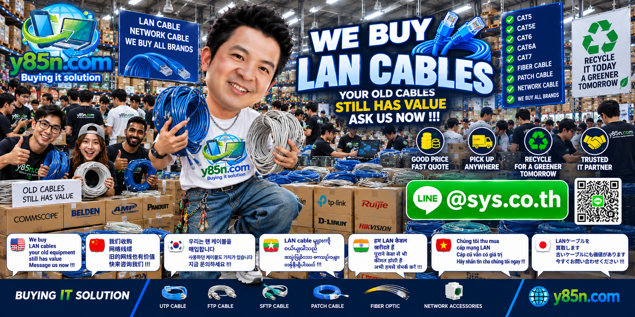 Busy Y85N.com warehouse buying LAN cables and network cabling in Thailand