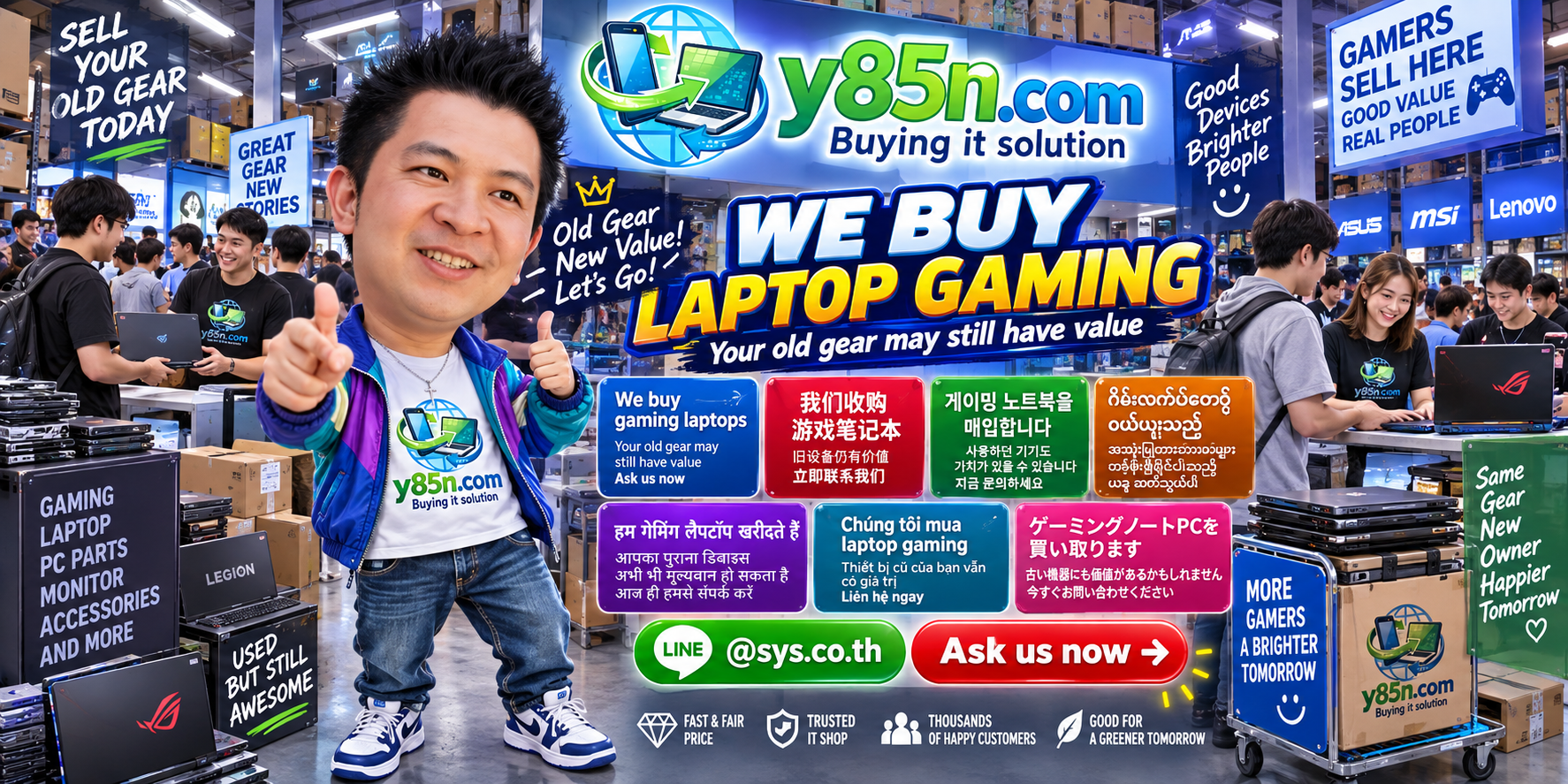 Busy Y85N.com IT warehouse showing an IT equipment buying service in Thailand