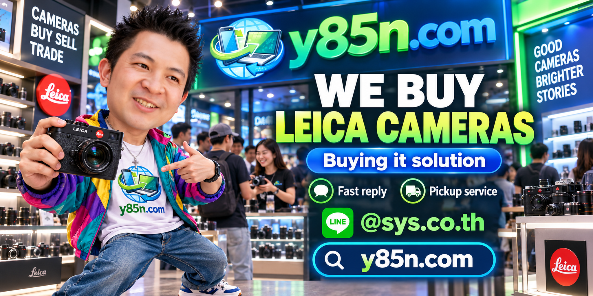 Y85N.com Leica buying contact banner with LINE at sys.co.th