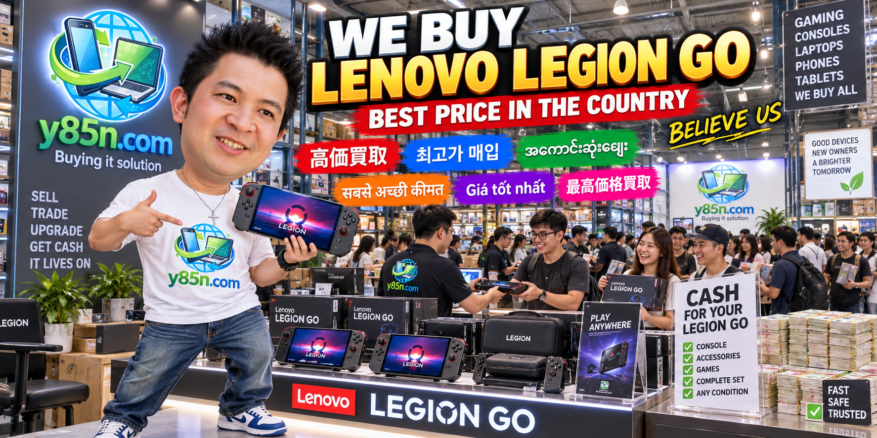 Y85N.com warehouse buying used Lenovo Legion Go gaming handhelds with international seller support