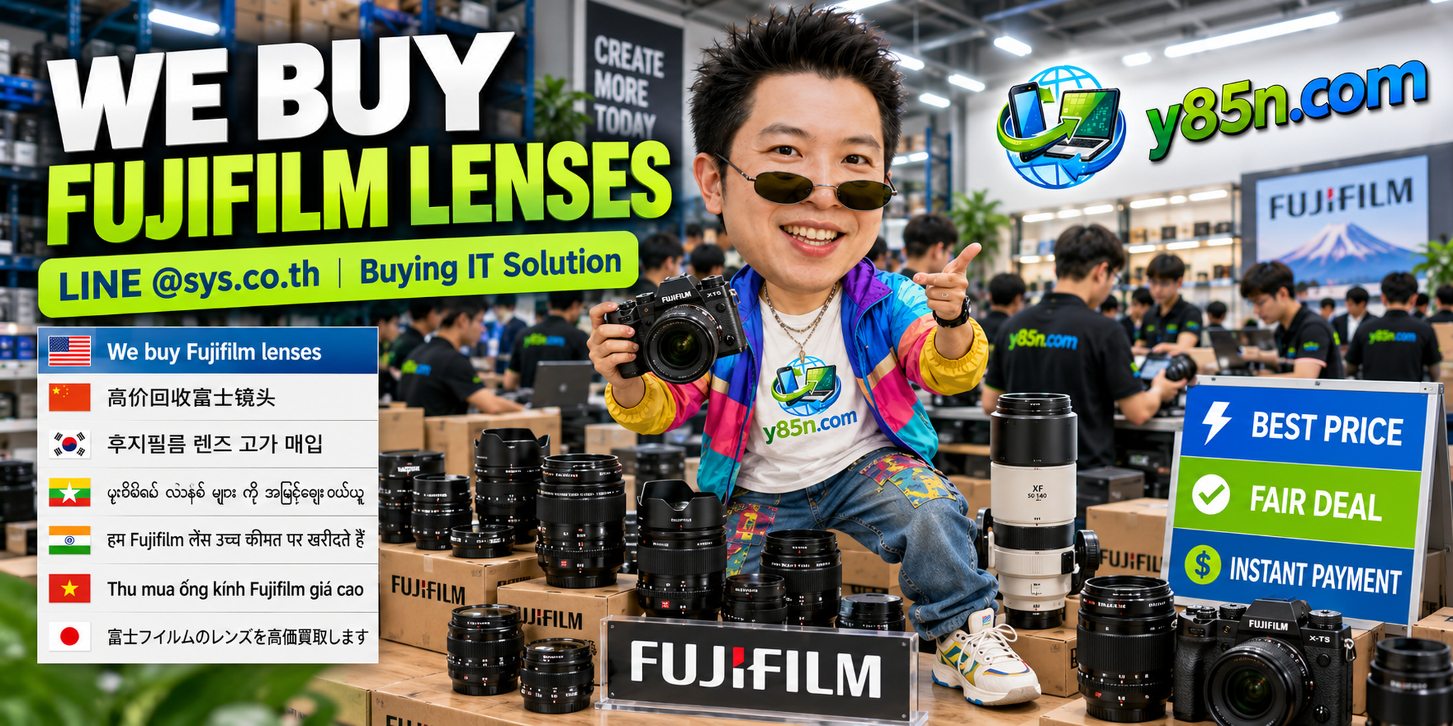 Y85N.com warehouse buying used Fujifilm lenses with international seller support