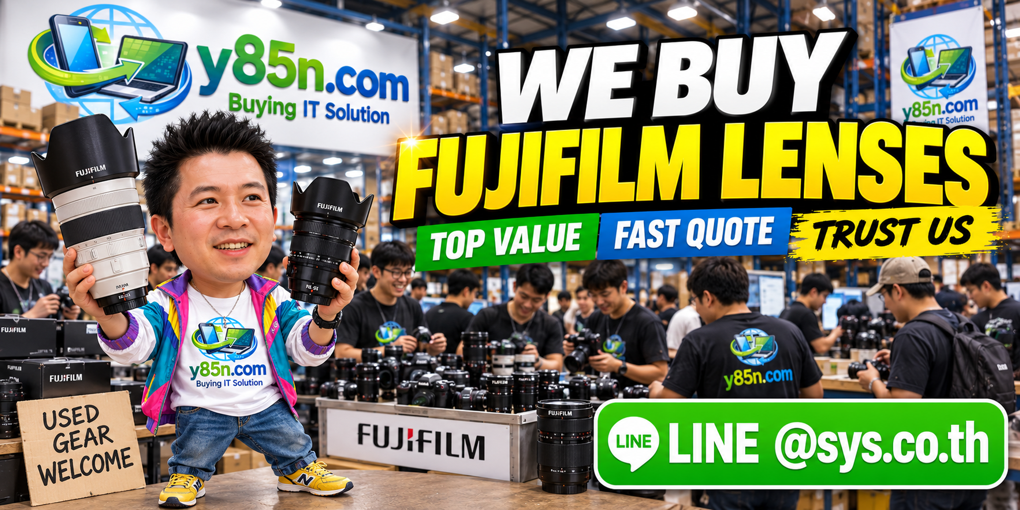 Busy Y85N.com Fujifilm lens buying service in Thailand with Fujinon lenses and international seller messaging