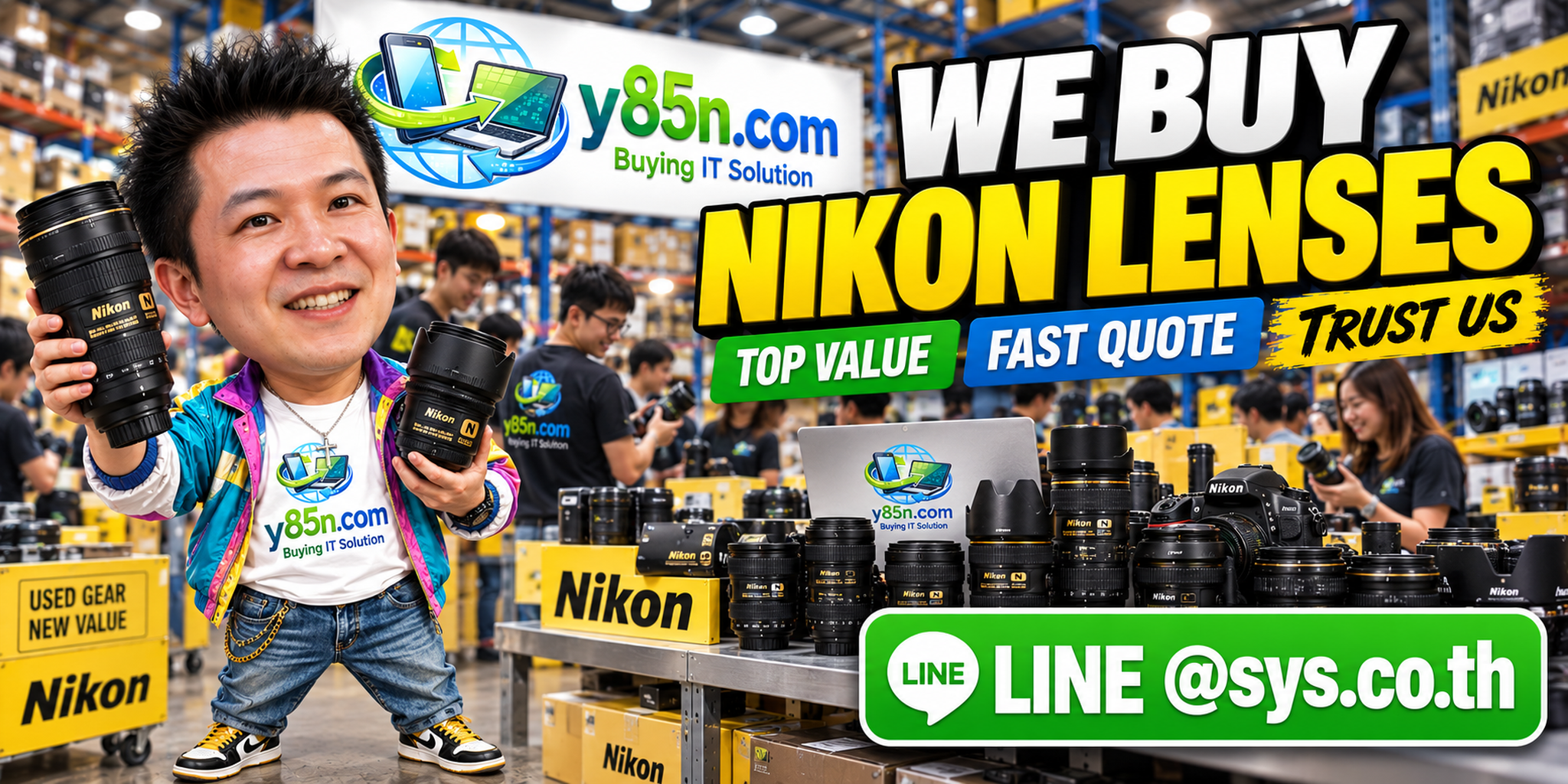 Busy Y85N.com warehouse buying Nikon lenses in Thailand
