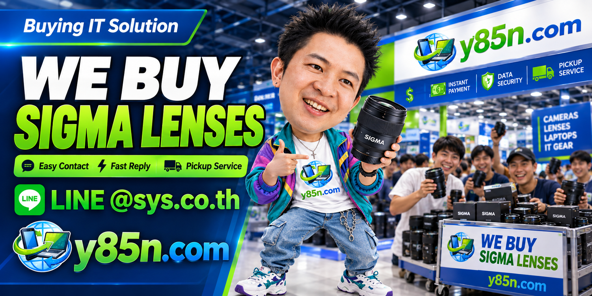Y85N.com Sigma lens buying contact banner with LINE at sys.co.th