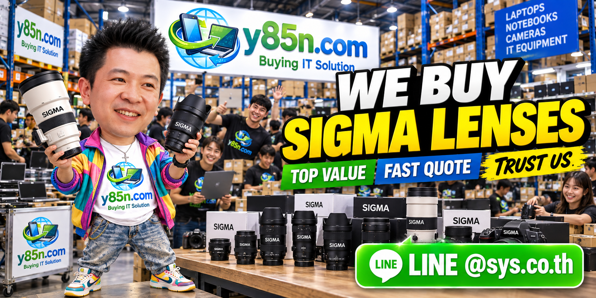 Busy Y85N.com camera equipment warehouse buying Sigma lenses in Thailand