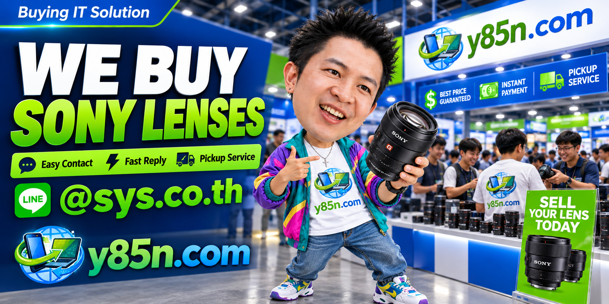 Y85N.com Sony lens buying contact banner with LINE at sys.co.th