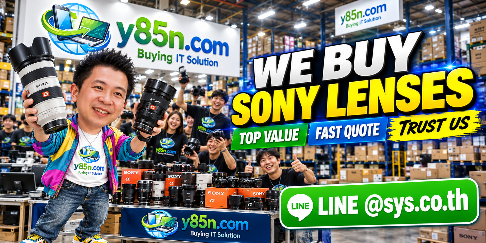 Busy Y85N.com warehouse buying Sony lenses in Thailand