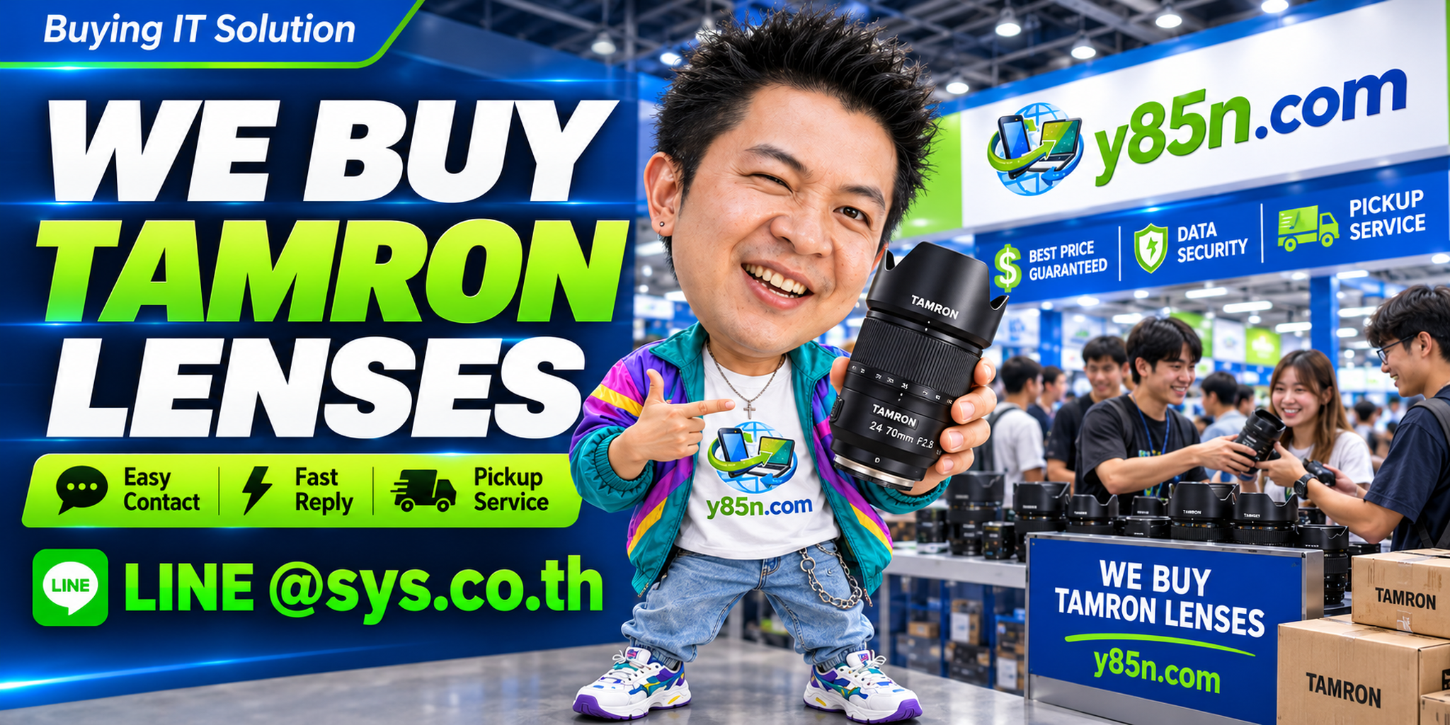 Y85N.com Tamron lens buying service contact banner with LINE at sys.co.th